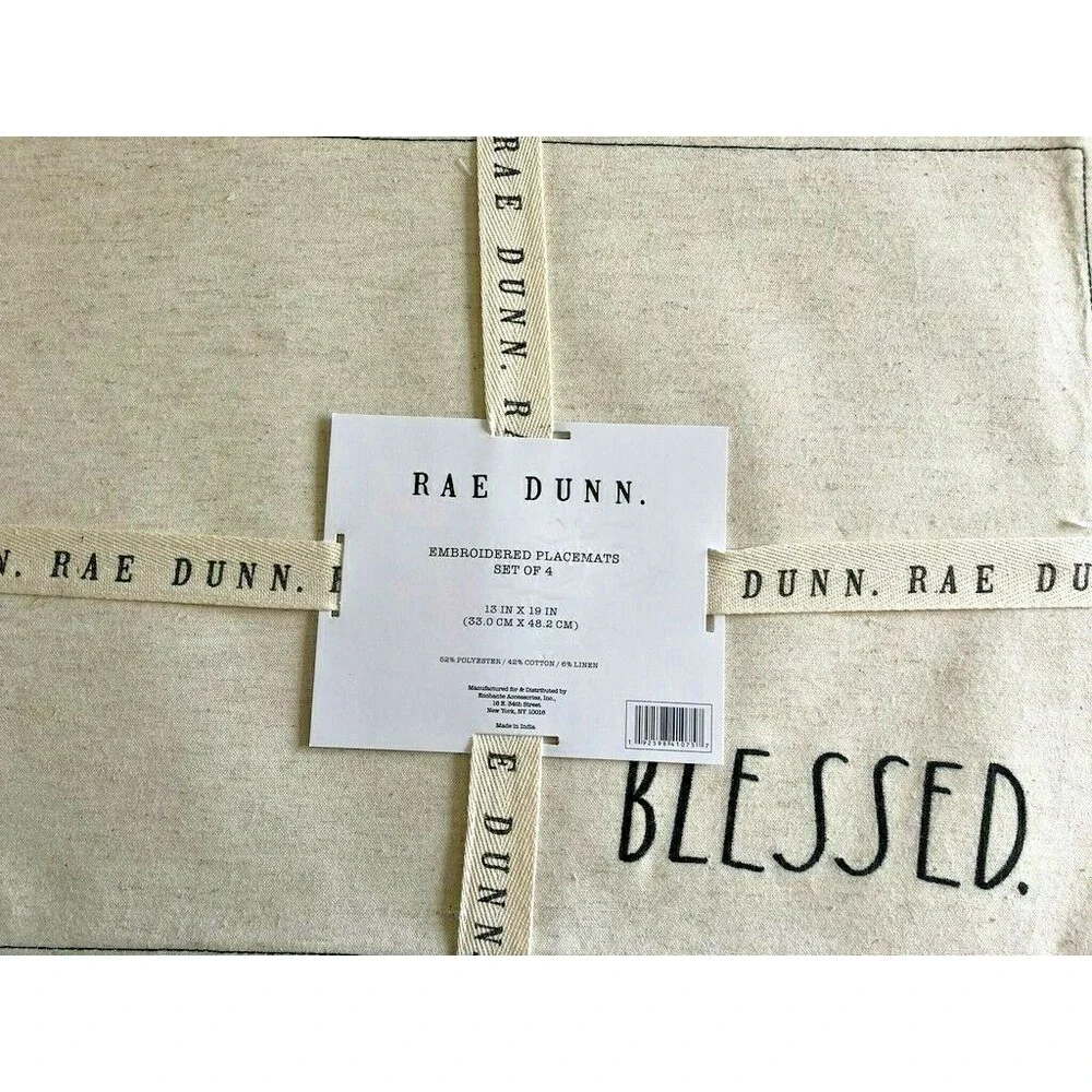 Rae Dunn Placemats Embroidered Blessed Fabric Set of 4 Country Farm 13